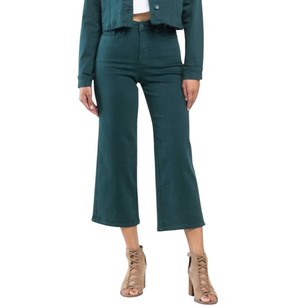 Judy Blue Wide Leg Crop Fall Jeans Teal‎ High Waist Size 9/29 Green NWT/N…